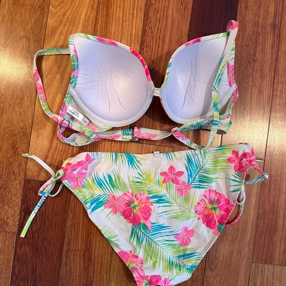 La Vie En Rose AQUA | Tropical floral two piece bikini set size large - Picture 3 of 3